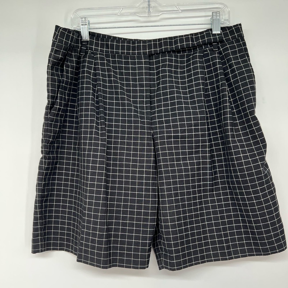 Tibi Plaid Boyfriend Shorts Women's Sz 12 Black & White Pleated Mid Rise Relaxed